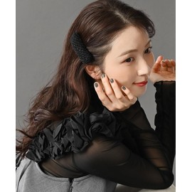 VINGTAINE H7872-BK Patched Fastener, Tweed Style, Natural Head Accessory, Hair Clip, Stylish, Adult Casual, Simple, Gift, Present