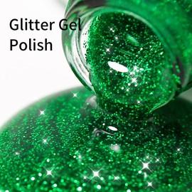 Firedeep Glitter Green Gel Nail Polish, 16ml Sparkly Christmas Green Soak Off UV/LED Gel Polish Manicure Salon DIY at Home 1 Pcs