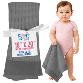 Baby Morgan - Premium Thermal Waffle Baby Blanket - Small Blanket for Newborns & Infants - Soft Mini Comfort Blankie - Ideal for Strollers, Travel and Cuddling - Gray, Nylon Trim (18" x 20")