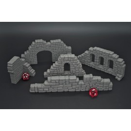 EnderToys Ruined Stone Walls Set A, Terrain Scenery for Tabletop 28 mm Miniatures Wargame, 3D Printed and Paintable