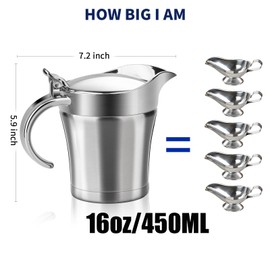Stainless Steel Gravy Boat, 450ml Sauce Jug with Hinged Lid and Handle, Double Wall Insulated Gravy Jug Ideal for Gravy Custard Cream Sauce, Keeps Food Warm or Cool