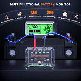 ANCEL BM200 PRO 12V Battery Monitor, 433MHZ Wireless Transmission Battery Monitor with Cranking & Charging Test, Voltage & Temperature Monitoring, Alarm Function for Car, Motocycle, RV, Truck & Boat