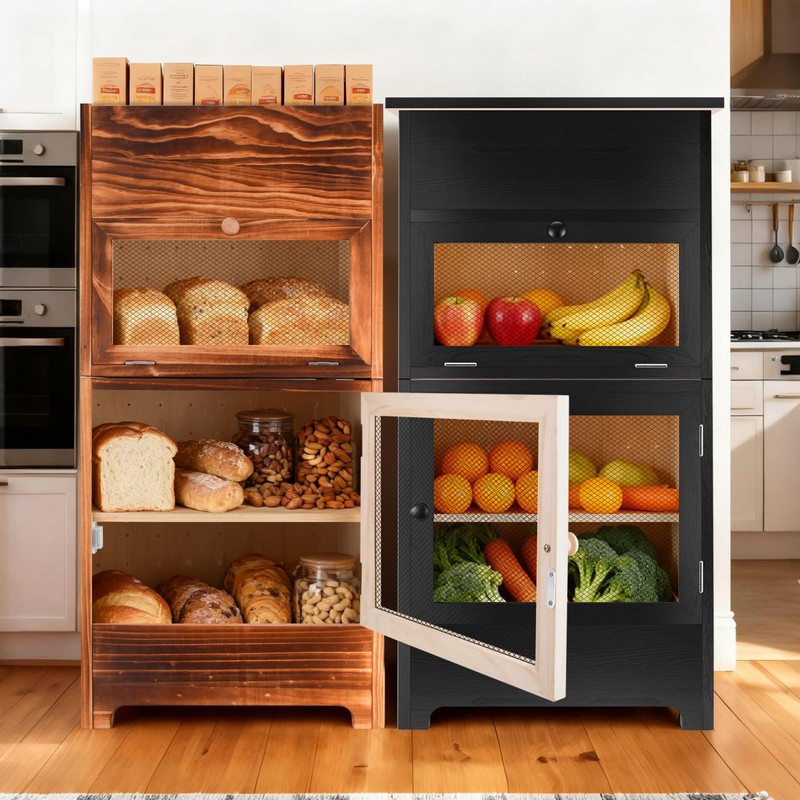 Large Potato and Onion Storage Bin - Wooden Stackable Bread