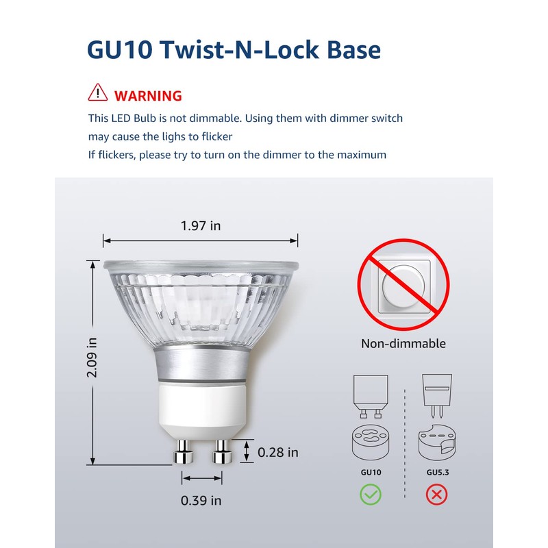 Lepro Non-Dimmable GU10 LED Light Bulbs, 5000K Daylight White GU10