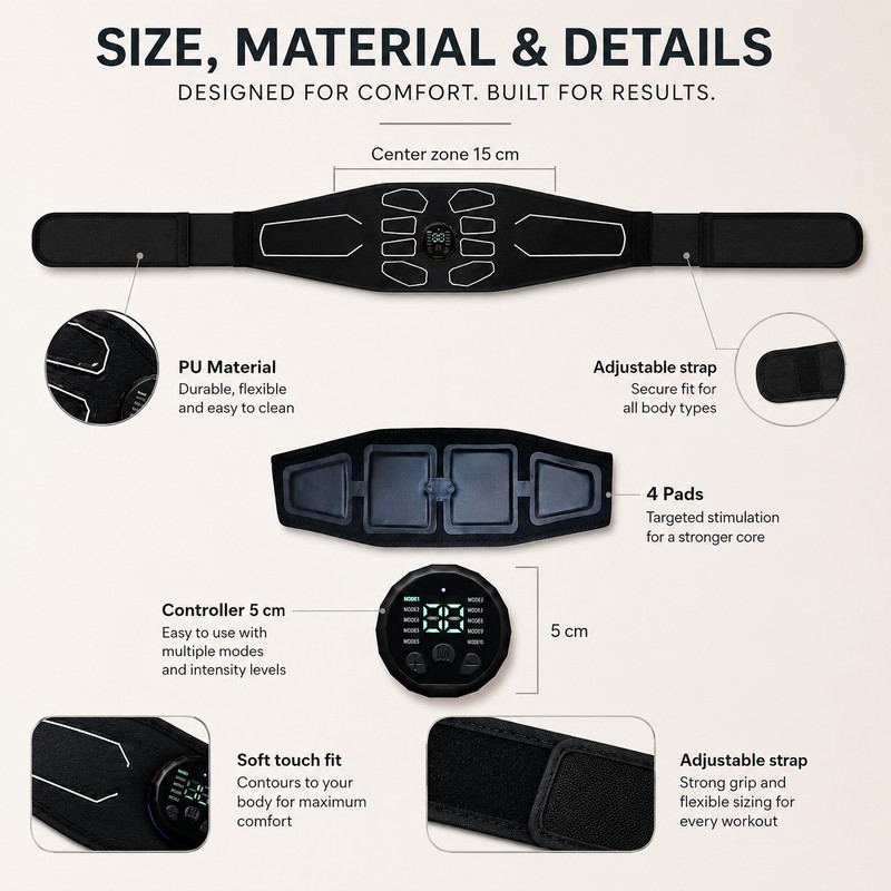 EMS Abdominal Toning Belt for Home Fitness – Portable Muscle