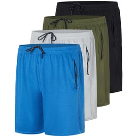 Real Essentials 4 Pack: Men's 7" Athletic Running Quick Dry Mesh Shorts with Zipper Pockets (Available in Big & Tall), Set 3, Small