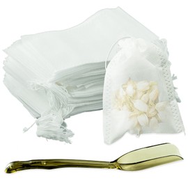 Pack of 200 Tea Filter Bags for Loose Tea, Tea Filter Bags Disposable with Drawstring, Tea Bags Empty for Fragrance, Spices, Vanilla, Lavender, Coffee (7 x 9 cm)