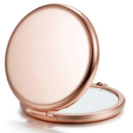 Getinbulk Compact Mirror for Purse, Double-Sided 1X/2X Magnifying Metal-(Round, Rose Gold)