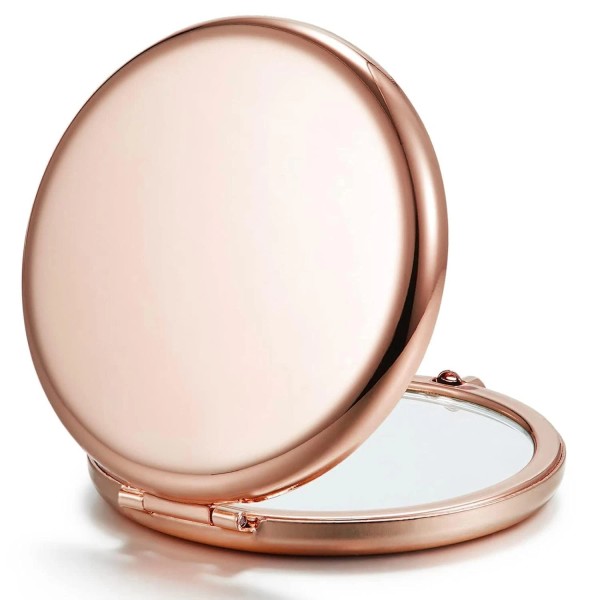 Getinbulk Compact Mirror for Purse, Double-Sided 1X/2X Magnifying Metal-(Round, Rose