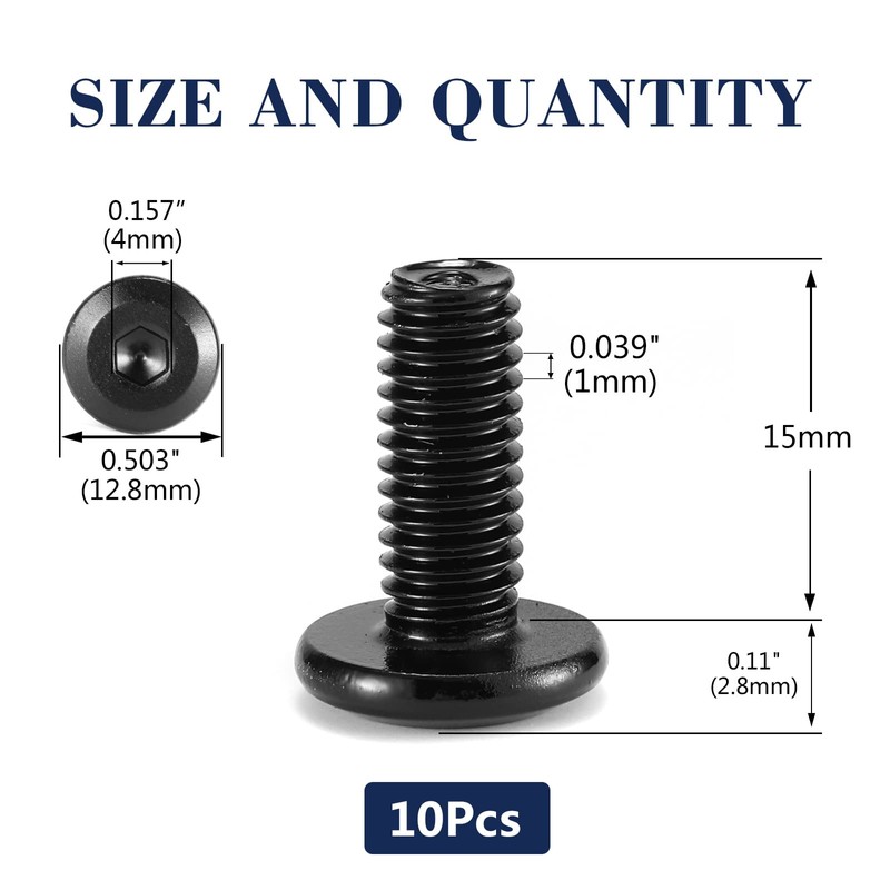 M6 x 15 mm, 10 tornillos hexagonales de cabeza plana,