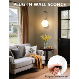 Plug-in Wall Sconce with G9 Bulb, Hanging Globe Wall Light, Black and Gold Finish & Round Glass Shade, Modern Orb Wall Lamp for Bedroom, Bedside, Living Room Decor, 2.3M Corded Sconce Set of 2