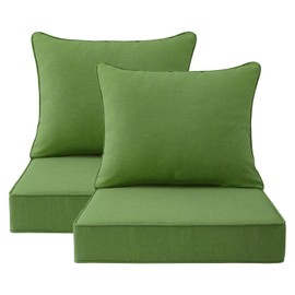 Unimatta Outdoor Patio Chair Cushions Set, 24" x 24", Set of 2, Water-Repellent, Fade Resistant, Deep Seat Bottom and Back Cushion for Backyard, Couch, Sofa and Patio Furniture, Lawn Green