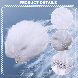 Feather Hair Clip Swan Ostrich Ballet Style Fluffy Plush Hair Pins Pearl Flower Swan Feather Hair Barrettes Accessories for Women Bride Wedding Valentine Christmas Performance Headpiece (White)