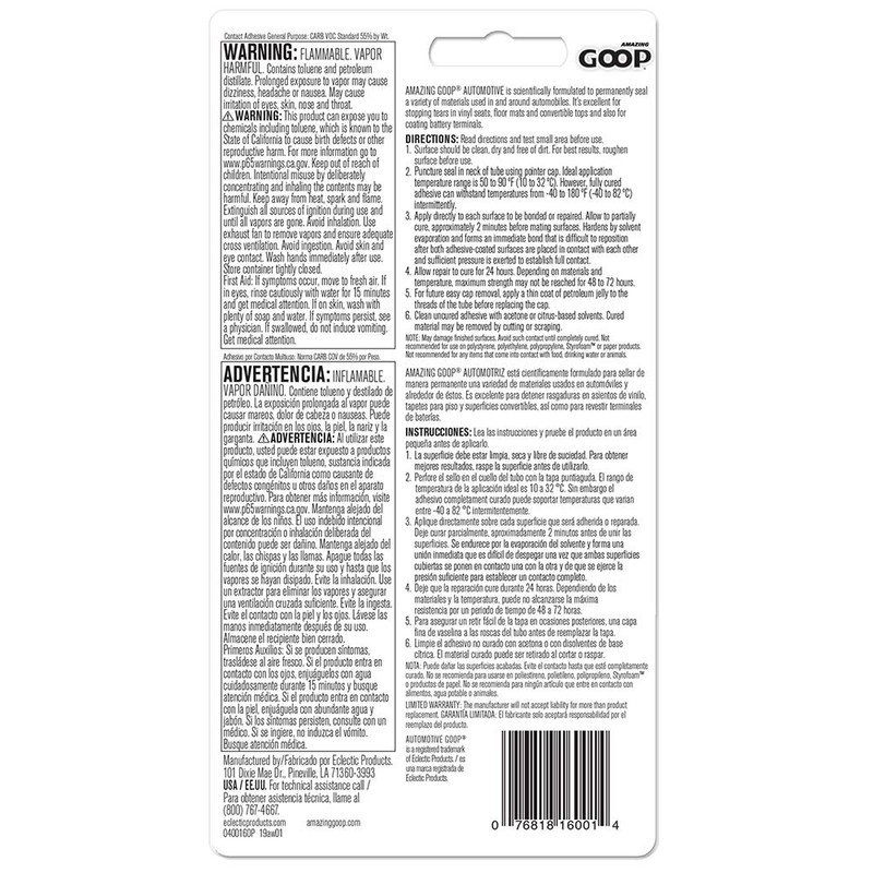 3.7 oz Eclectic Products 160011 Amazing Goop Automotive Adhesive