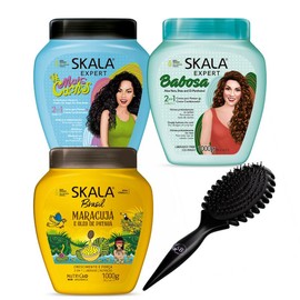 Skala Beauty Hair Masks - Nourishing, Gentle, Hydrating - Hair care Products Conditioner Moisture Shampoo Hydrate Moisturizing Repair Restore Vitamins:_4PK - MaisCachos+Babosa+Maracuja+Brush
