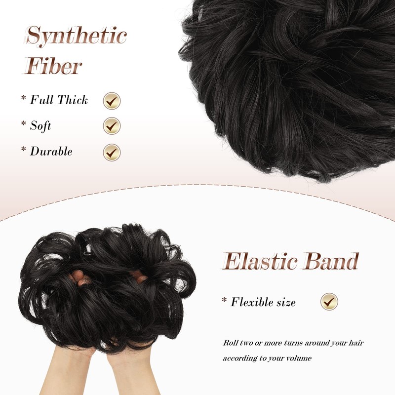 FESHFEN Messy Bun Hair Pieces - Large Wavy Curly Elastic