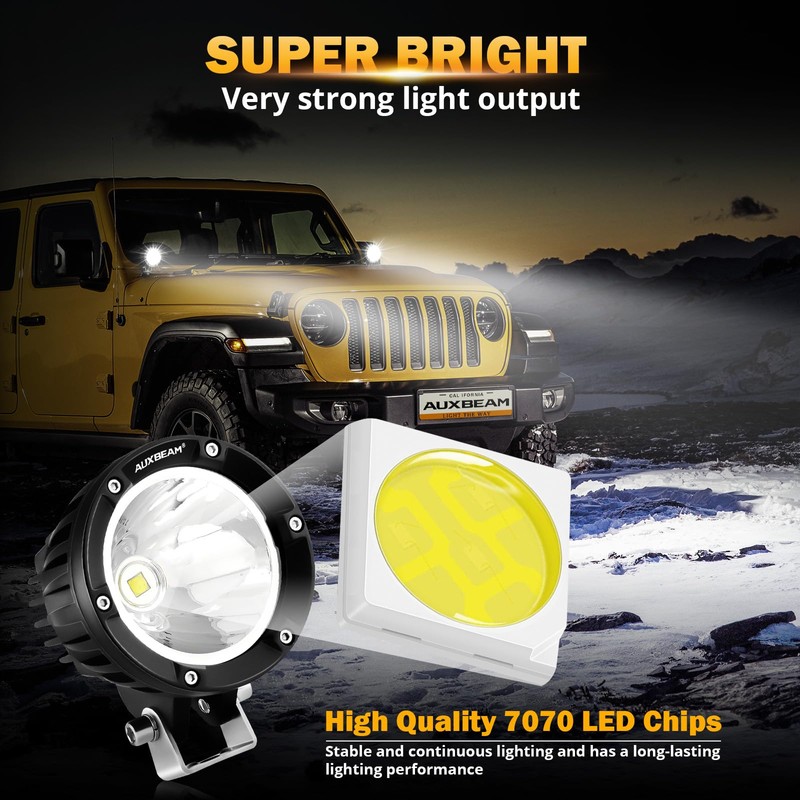 Auxbeam 4In 72W Round Led Offroad Light, 2PCS 7200LM Spot