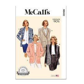 McCall's Misses' Vintage 1990's Loose Fitting or Unlined Jacket Sewing Pattern Kit, Design Code M8433, Sizes 8-10-12-14-16