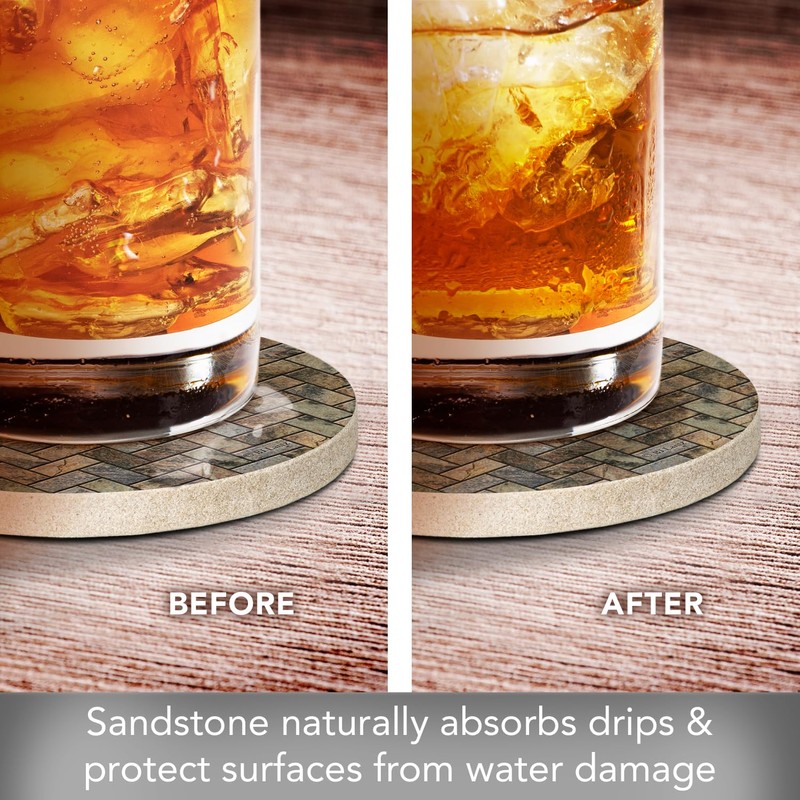 Thirstystone Stone Herringbone Pattern Natural Sandstone Coaster 4 Pack Eco-Friendly,