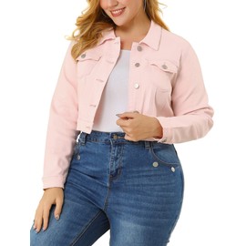 uxcell Women's Plus Size Button Closed Cropped Denim Jackets Stitching 2024 2X Pink