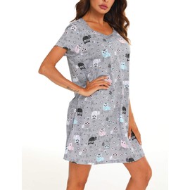 Mialucce Women's Nightwear Short Sleeve Women's Nightdresses & Nightshirts Cotton Print Nightgown Nightie Sleepwear Summer Sleepshirts