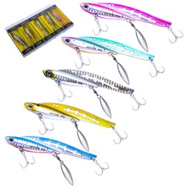 Goture Blade Jig, Metal Jig, Sea Bass Lure, Set of 5, 40g, 5 Colors, Jig Spinner with Blades, Spin Tail Jig, Triple Hook, Fishing Hook, Lure Set, Metal Vibe, Blue Lure, Fishing Spoon Lure, Freshwater