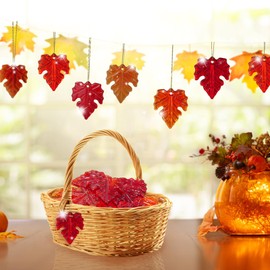 12Pcs Fall Glass Ornament Thanksgiving Small Tree Maple Leaf Hanging Glass Ornament for Fall Thanksgiving Tree, Table, Party Hanging Autumn Harvest Farmhouse Home Decorations (Maple Leaf)