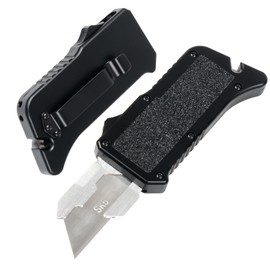 ainhue RU36-B Retractable Utility Knife, 3.66 Inch Aluminum Ergonomic Handle with Pocket Clip, 5pcs SK5 Replacement Blades, EDC Craft Seatbelt Box Cutter Knife For Office Home Arts (Black Sandpaper)