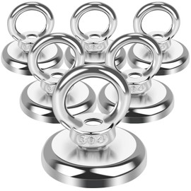 Aenienoe Strong Magnets Strong Large 55 kg Neodymium Magnet Extra Strong Magnets Strong Hold Pack of 6 Magnetic Fishing with Eyelet Screws for Magnet Fishing in Home, Workshop, Water Diameter 36 mm