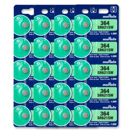Murata 364 Battery SR621SW 1.55V Silver Oxide Watch Button Cell (20 Batteries)