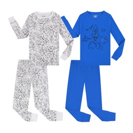 Benaive Benaive Boys Pajamas Sets Long Sleeves DIY Clothes for Kids Color In School Pajama Boy Holidays Pjs Cotton Sleepwear Size 4T