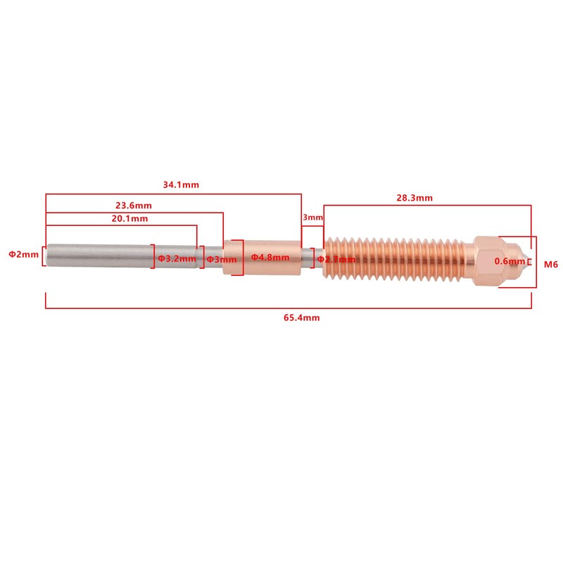 ECSiNG 1 x 3D printer nozzle, 0.6 mm, total length