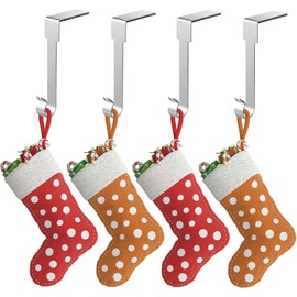 4 Pack Christmas Stockings Holder, Metal Christmas Ornament Hooks for Hanging Christmas Stockings,Stocking Holders for Mantle for Christmas Party Decorations (Silver)