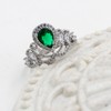 Uloveido Green Cubic Zirconia Crown Teardrop CZ Ring - Elegant