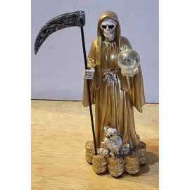 GRIM REAPER SANTA MUERTE OWL MONEY COIN BALL SCYTHE FANTASY FIGURINE STATUE #5