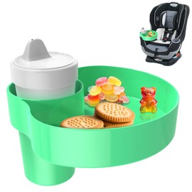 Car Seat Cup Holder Snack Tray: Travel Tray for Kids Car Seat Food Tray for Kids Travel, Toddler Carseat Eating Plate Table, Kid Road Trip Table Essentials Accessories, Green