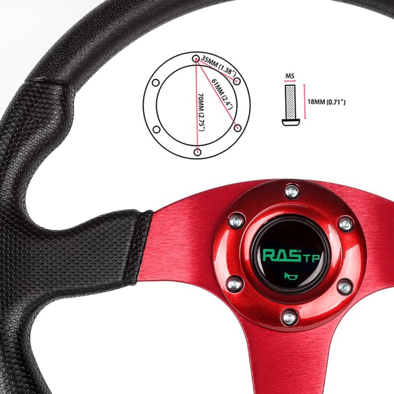 RASTP Universal Racing Steering Wheel 13.8”/350mm 6 Bolts Grip Vinyl
