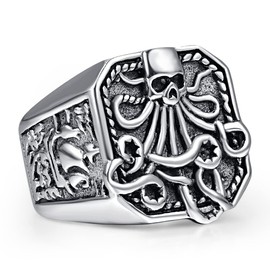 Cloyo Stainless Steel Men's Skull Ring Vintage Punk Gothic Jewellery for Men Biker Rings Silver Size 57 (18.1) - 67 (21.3), Stainless Steel