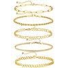 QIKAIDE 5Pcs Gold Ankle Bracelets for Women 14K Gold Plated Cuban Link Bracelets Trendy Stackable Stainless Steel Layered Figaro Anklets Set Foot Jewelry Gifts for Adult (Gold)
