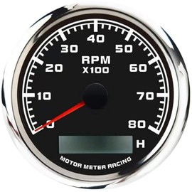 MOTOR METER RACING W Pro Series 85mm 3-3/8" Tachometer 8000 RPM Gasoline Diesel Engine with Hour Meter Black Dial White LED Waterproof for Car Truck Boat Yacht Motorcycle