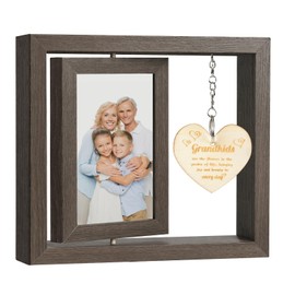 Aolso Wooden Picture Frame, Wooden Rotating Photo Frame, Double-Sided Photo Frame, Rotating with Heart Decoration, Grandkids Photo Frame, Gifts for Grandpa, Grandparents, for Office Decoration, Home,