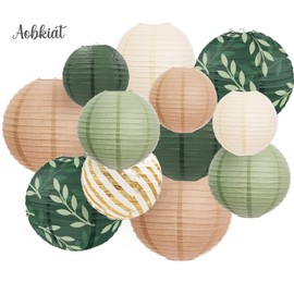 AOBKIAT Party Decorations Paper Lanterns Set, 12Pcs Green Brown Hanging Paper Lantern for Green Boho Wedding Party, Birthday, Bridal Showers