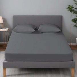 Apex Furnishings Fitted Sheet Single, Charcoal - Brushed Microfiber Plain Dyed Bedding Sheet Deep Pocket 10 Inch (25cm) Elasticated Corner, Easy Care, Soft Bottom Bed Sheets.