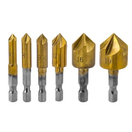 Bestgle 6Pcs 1/4" Countersink Drill Bit Set 5 Flute 82 Degree Center Countersink Bits for Wood Quick Change Bit 6mm - 19mm