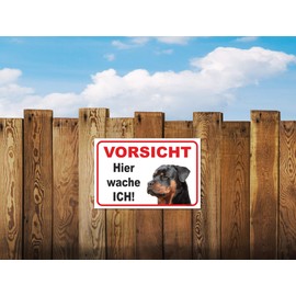 AdriLeo Sign "Vorsicht Rottweiler" - Hier wache ich (15 x 20 cm) / Achtung Hund Wachhund [German Language]