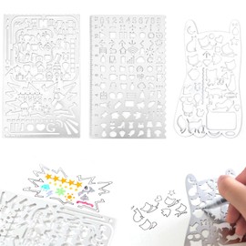 PAVIKE Template Ruler, Metal, Multi-functional Ruler, 3 Pieces, Drafting Ruler Set, Drawing Template, DIY Drawing, For Notebooks, Drawing Templates for Students and Children, Funny Stationery