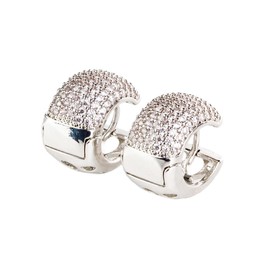 NUZUJX Chunky Hoop Earrings with Rhinestone,Thick Lightweight Gold Hoop Earrings for Women Men,Fully Studded Hoop Earring (White)