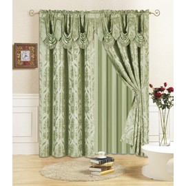 All American Collection New 4 Piece Drape Set with Attached Valance and Sheer with 2 Tie Backs Included (84" Length, Sage)