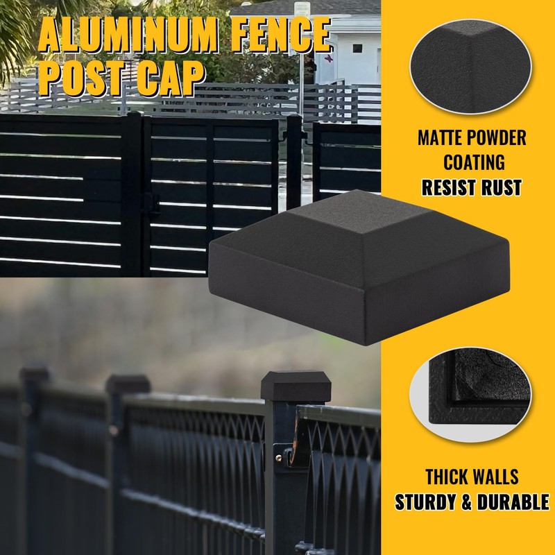 VIVIDA Aluminum Fence Post Caps 2" x 2", Black Metal