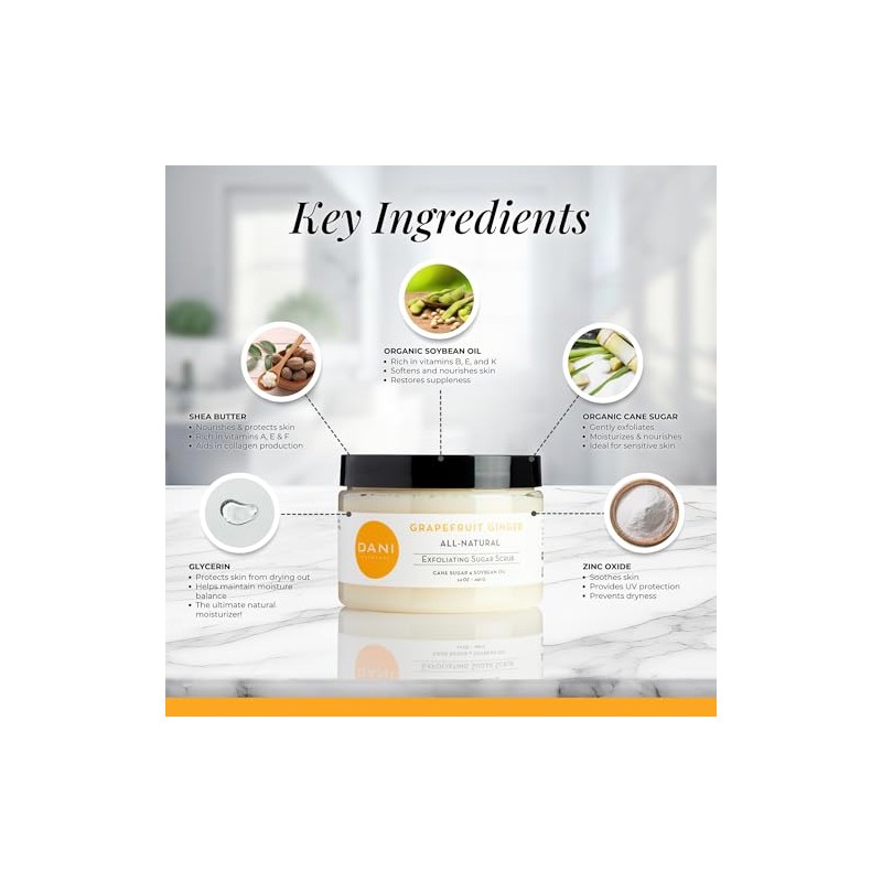 DANI - Exfoliante de azúcar natural, 14 oz